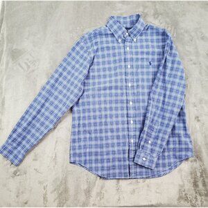 Ralph Lauren Shirt Mens L Blue Plaid Pony Button Down Long Sleeve Dress Preppy
